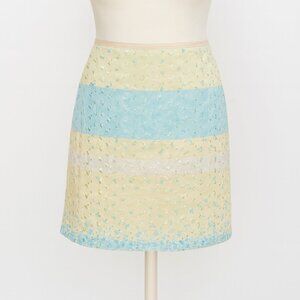 Vintage Exact Change 90s Y2K Skirt Embroidered Green & Blue Mini Length Size Sm